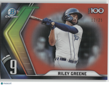 2022 Bowman Chrome Top 100 Riley Greene #BTP-9 Orange Refractor /25