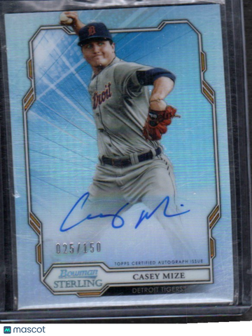 2019 Bowman Sterling Casey Mize #BSPA-CM Prospect & Rookie Autographs Refractor SN AU