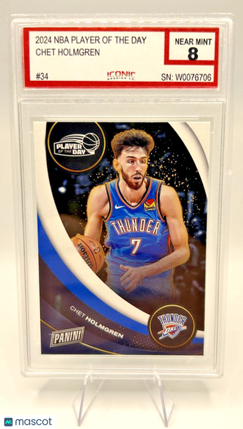 Grade 8 2024-25 Panini Player of the Day #34 Chet Holmgren Auto Panini Authentic Base Basketball Card