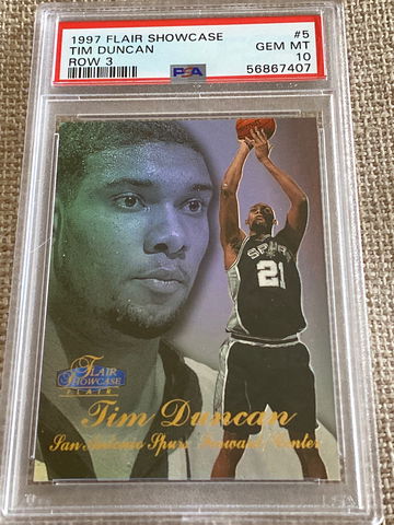 1997 FLAIR SHOWCASE TIM DUNCAN ROW 3 #5 PSA10
