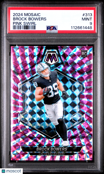 2024 Panini Mosaic Brock Bowers #313 Pink Swirl PSA 9