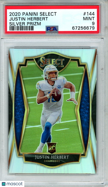 2020 Panini Select Justin Herbert #144 Silver Prizm Rookie PSA 9