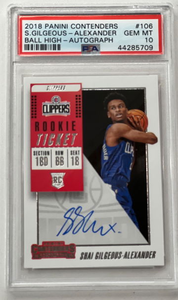 2018 Panini Contenders Shai Gilgeous-Alexander Rookie Ticket “Ball High” Autograph PSA 10