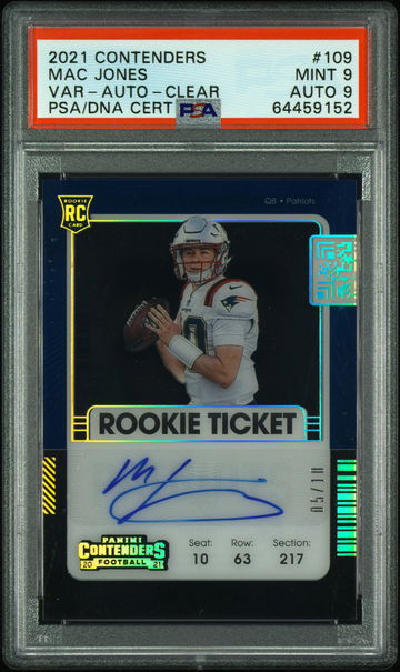 2021 Contenders Mac Jones Variation Clear Auto /10! PSA 9 Pop 2!