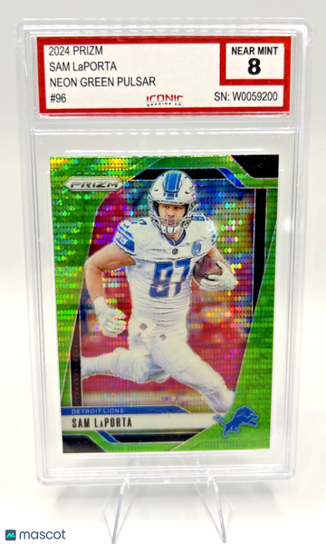 2024 Panini Prizm Sam LaPorta #96 Neon Green Pulsar Prizm Parallel/Variety Base Set 8
