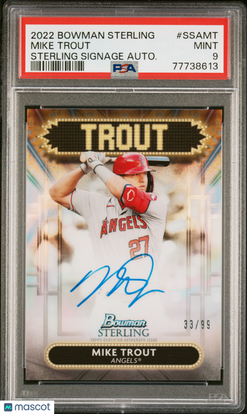 2022 Bowman Sterling Sterling Signage Autographs Mike Trout #SSAMT Autograph /99 PSA 9