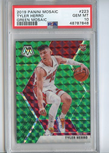 PSA 10 Tyler Herro Green Mosaic Prizm 2019 Heat Rookie RC GEM #223