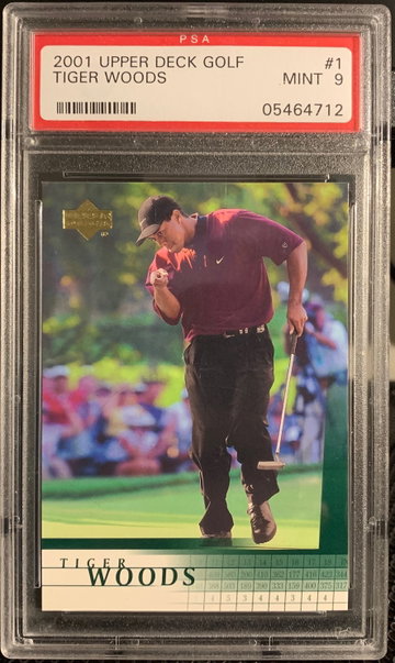 2001 Upper Deck Tiger Woods PSA 9 (scratches on slab)