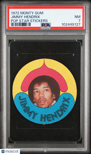 1972 Monty Gum Pop Star Stickers Jimmy Hendrix PSA 7