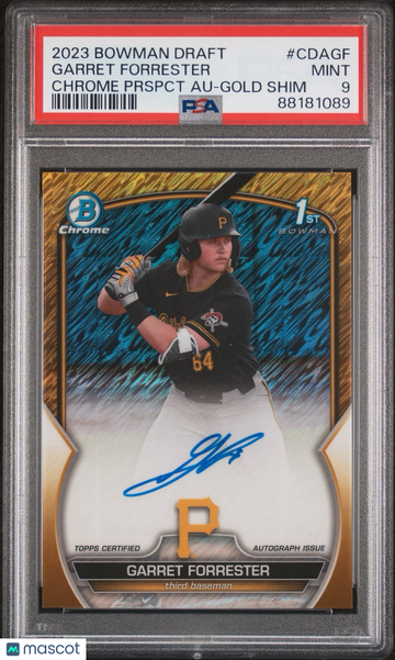 Garret Forrester 2023 Bowman Draft #CDAGF-Chrome Prspct Au Gold Shim /50 PSA 9