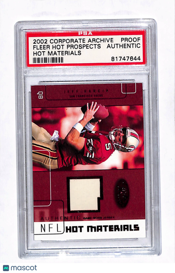 2002 Fleer Hot Prospects Hot Materials Jeff Garcia #HM-JG Corporate Archive Proof Game-worn jersey