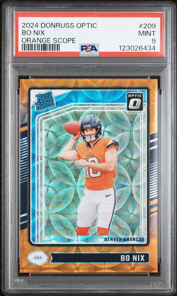 2024 Donruss Optic Orange Scope Bo Nix #209 /79 PSA 9