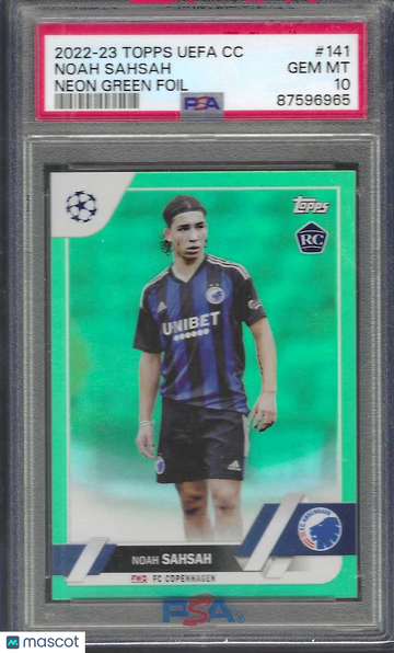 2022 Topps UEFA Club Competitions Noah Sahsah #141 Neon Green Foil PSA 10