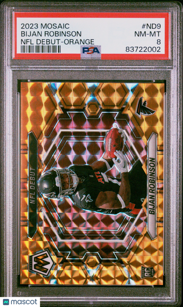 2023 Panini Mosaic NFL Debut Bijan Robinson #ND9 Orange PSA 8