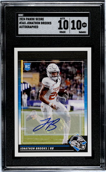 2024 Panini Score Jonathon Brooks #365 RC Auto SGC 10 Auto 10
