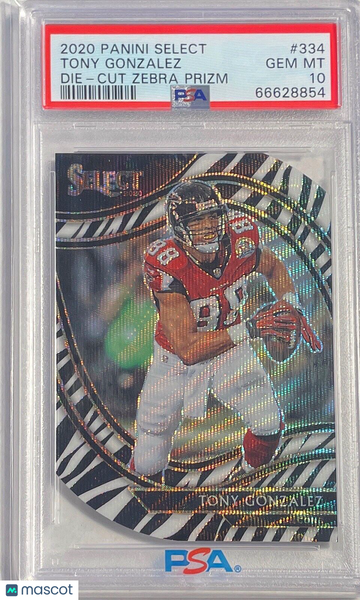 2020 Panini Select Tony Gonzalez #334 Die Cut Zebra Prizm PSA 10