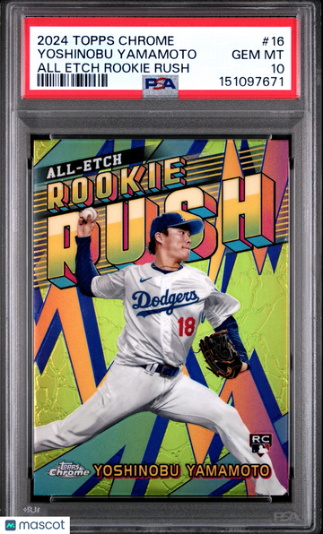 2024 Topps Chrome Chrome All Etch Rookie Rush Yoshinobu Yamamoto #16 PSA 10