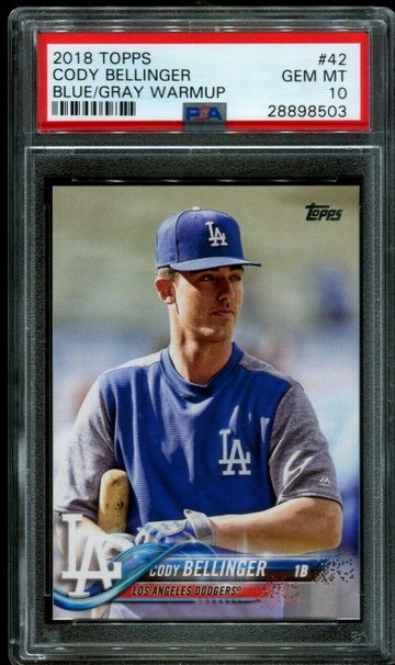 2018 Topps #42 Cody Bellinger Blue/Gray Warmup PSA 10 GEM MINT SP Short Print