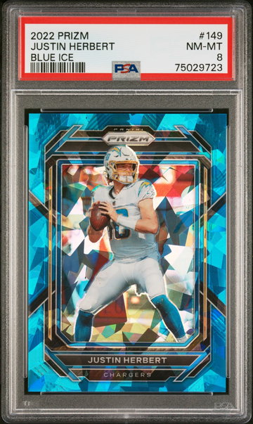 2022 Panini Prizm Blue Ice Justin Herbert /99 #149 PSA 8