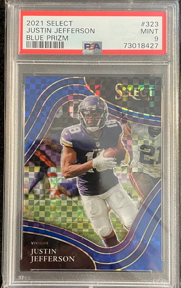 2021 Select Justin Jefferson #323 Blue Field Level Prizm #4/49 PSA 9