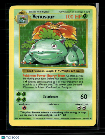 1999 Base Set Venusaur Holo Rare #15/102