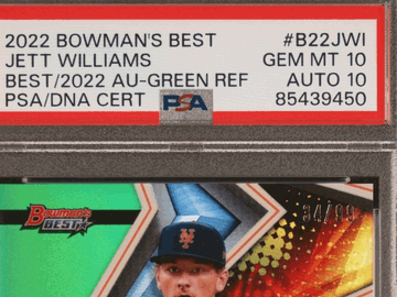 2022 Bowman Jett Williams #B22-JW1 Green Refractor Rookie PSA 10 Topps Auto 10