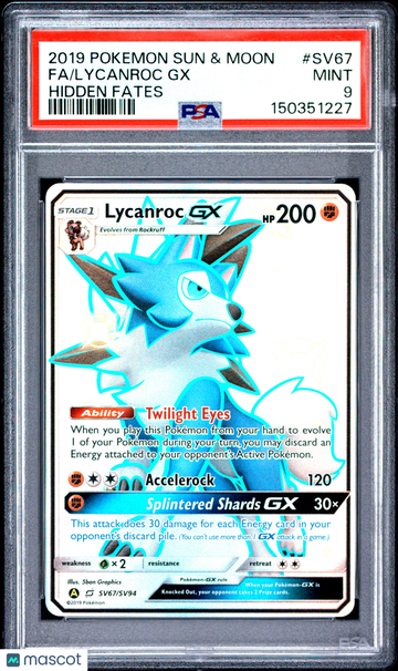 2019 Pokemon Sun & Moon Hidden Fates Lycanroc GX Fa Hidden Fates PSA 9 #SV67