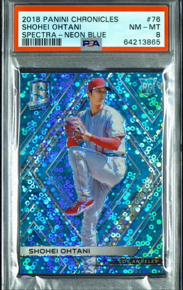 Shohei Ohtani 2018 Panini Chronicles Spectra NEON BLUE /99 Rookie RC PSA 8 NM-MT
