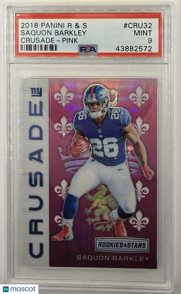 2018 Panini Rookies & Stars Saquon Barkley #CRU-32 Pink Parallel/Variety Rookie Insert PSA 9