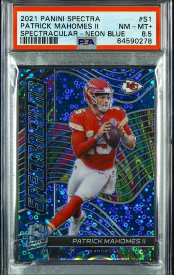 2021 Panini Spectra PATRICK MAHOMES  Neon BLUE Spectracular /60 PSA 8.5  NM-MT+