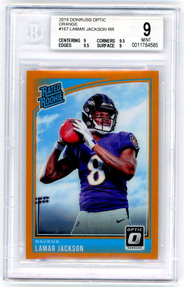 Lamar Jackson 2018 Panini Donruss Optic Orange Refractor RC 157/199 BGS 9 Mint