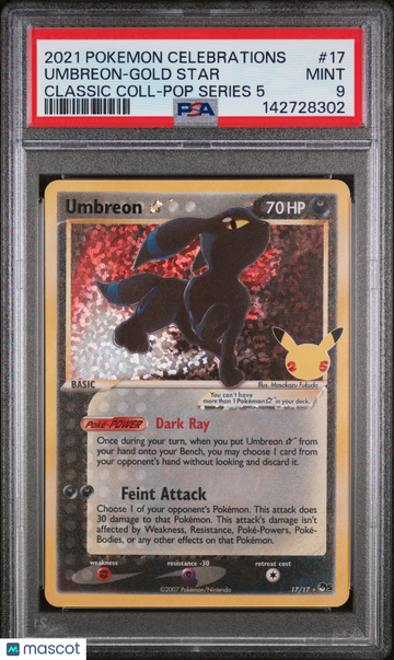 2021 Pokemon Celebrations Classic Collection Umbreon-Gold Star Classic Coll-Pop Series 5 PSA 9 #17