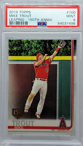 2019 TOPPS #100 MIKE TROUT LEAPING - 150TH ANNIV. PSA 9