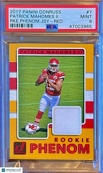 PSA 9 RC Patrick Mahomes 2017 Donruss Rookie Patch Phenom Red Jersey Color Match