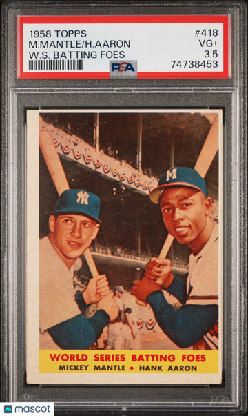 1958 Topps M. Mantle H. Aaron #418 W. S. Batting Foes PSA 3.5