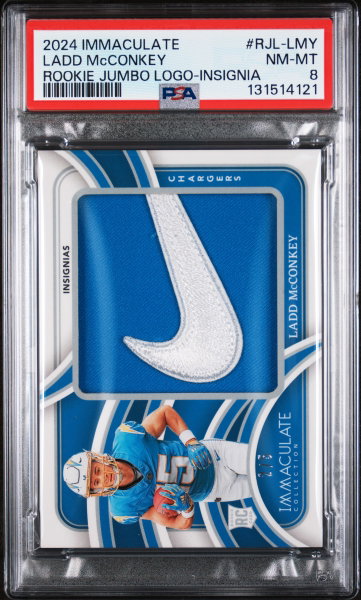 2024 Panini Immaculate Collection Rookie Jumbo Logos Insignia Ladd Mcconkey #RJL-LMY PSA 8