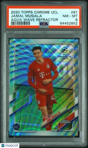 2020 Topps Chrome UEFA Champions League Jamal Musiala #81 Aqua Wave Refractor PSA 8