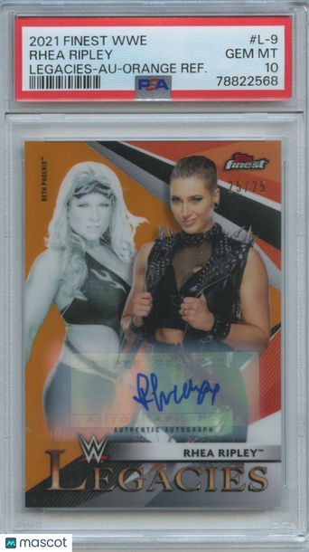 2021 Topps Finest WWE Legacies Rhea Ripley #L-9 Au Orange Refractor /25 PSA 10