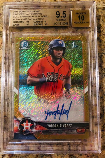 2018 Bowman Chrome Yordan Alvarez RC Gold Shimmer Auto #30/50 BGS 9.5 Pop 18 Rookie On Card Auto