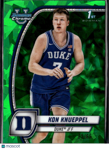 Kon Knueppel 2025 Bowman Chrome University 1st Bowman Green Sapphire Duke Blue Devils