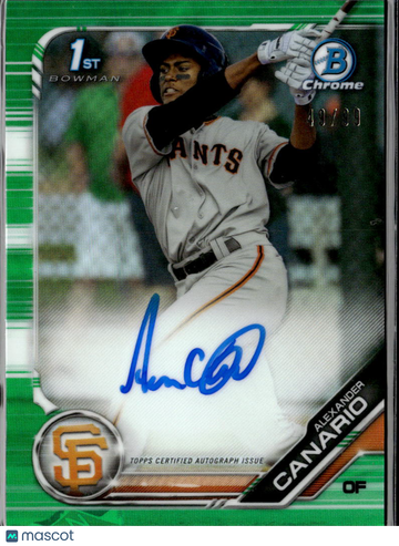 Alexander Canario 2019 Bowman Chrome Auto Green Refractor /99 San Francisco Giants