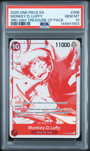 2025 Promotional Cards English 3rd Anniversary Treasure Camp. Monkey D. Luffy #ST10-006 PSA 10