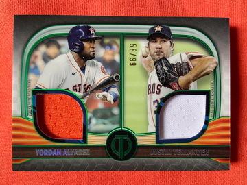 Yordan Alvarez & Justin Verlander #d /99 Dual Relic Green parallel - 2022 Topps Tribute #DR2-AV Astros