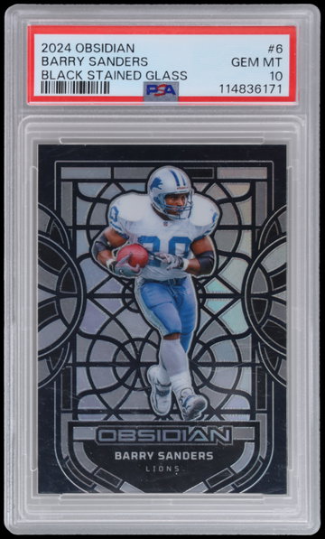 2024 Panini Obsidian Barry Sanders Black Stained Glass PSA 10