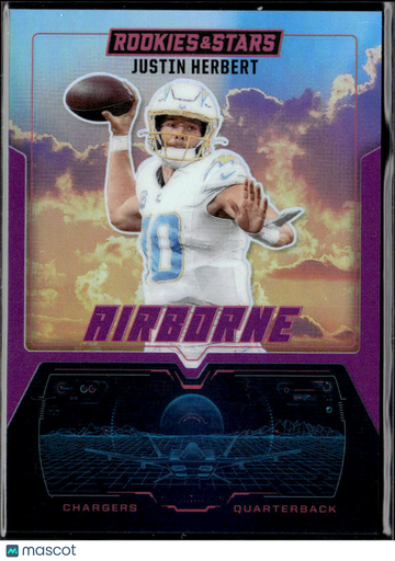 Justin Herbert 2025 Panini Rookies & Stars Prizm Airborne Purple /35 Los Angeles Chargers