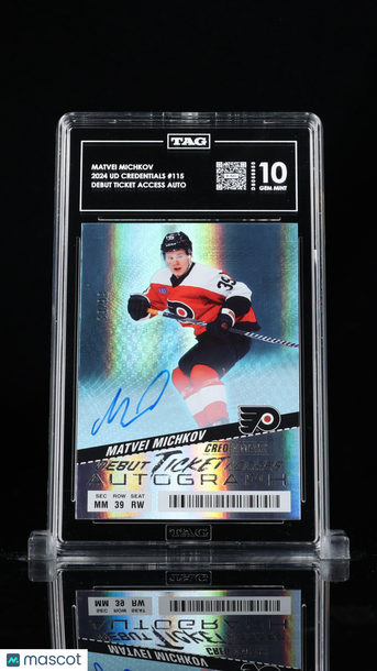 2024 Upper Deck Credentials Debut Ticket Access Matvei Michkov #115 Autograph /99 Rookie Jersey Number TAG 10