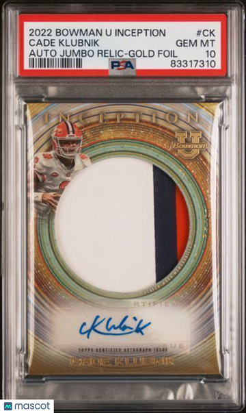 2022 Bowman University Inception Inception Autograph Jumbo Relics Cade Klubnik #CK Gold Foil PSA 10
