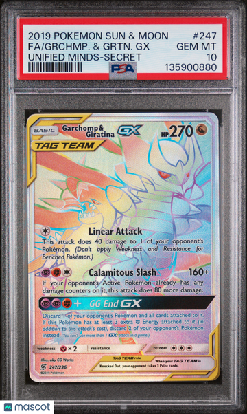 2019 Pokemon Sun & Moon Unified Minds Grchmp. & Grtn. GX Unified Minds-Secret Fa PSA 10 #247