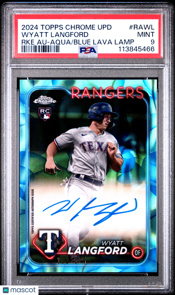 2024 Topps Chrome Update Chrome Rookie Autographs Wyatt Langford #RAWL RKE Aqua Blue Lava Lamp PSA 9