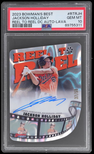 2023 Bowman's Best Jackson Holliday Reel To Reel Die Cut Autograph Lava Refractor PSA 10